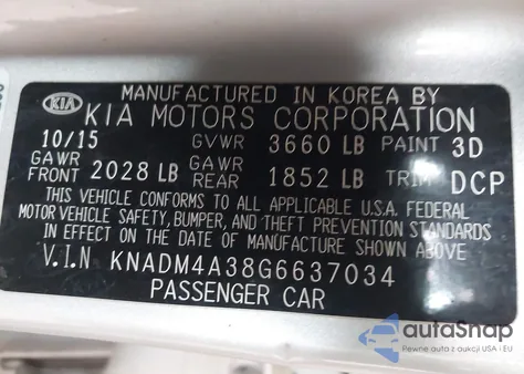 2016 Kia Rio Lx z USA, uszkodzony, nr VIN KNADM4A38G6637034